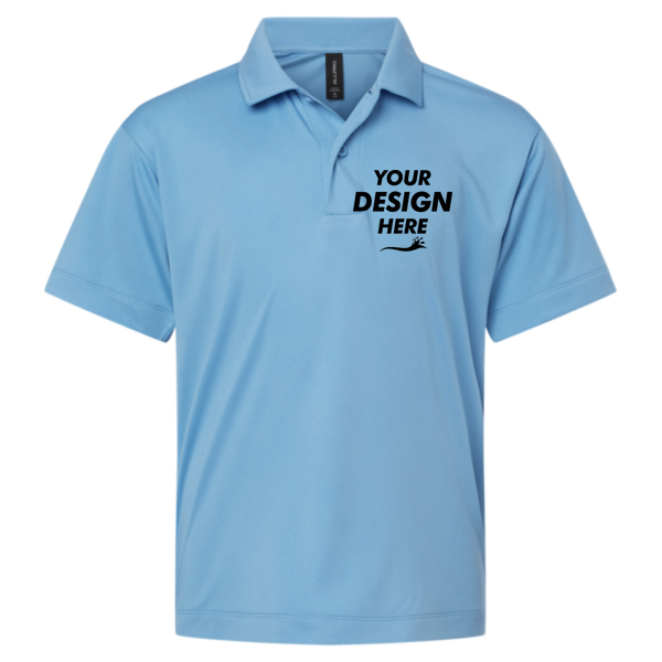 AllPro Youth Pro-Lock Performance Polo, Carolina Blue, Front view, Mockup