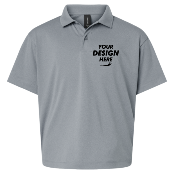 AllPro Youth Pro-Lock Performance Polo, Heather Steel, Front view, Mockup