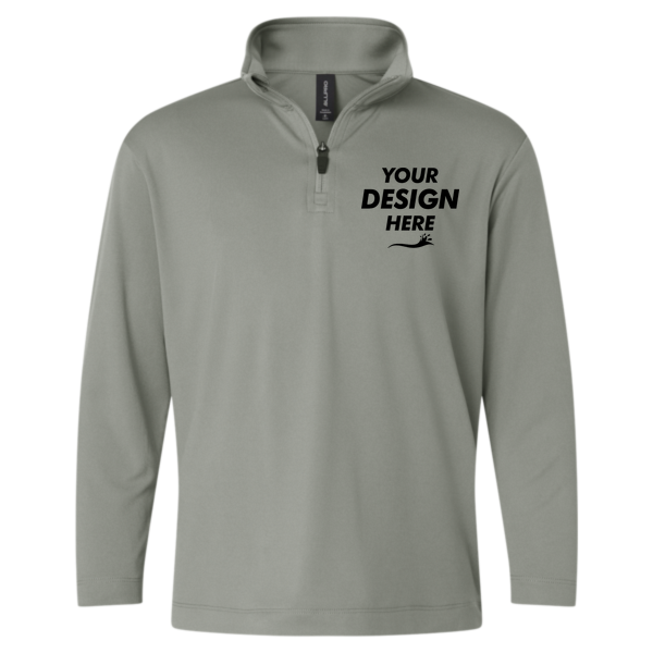 AllPro Youth Pro-Lock Performance Quarter-Zip Pullover, Greystone, Front view, Mockup