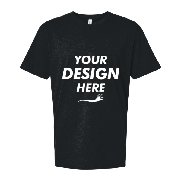 American Apparel Unisex CVC Henley Tee, Black, Front view, Mockup