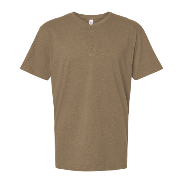 American Apparel Unisex CVC Henley Tee, Heather Army, Front view