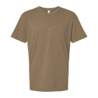 American Apparel Unisex CVC Henley Tee, Heather Army, Front view