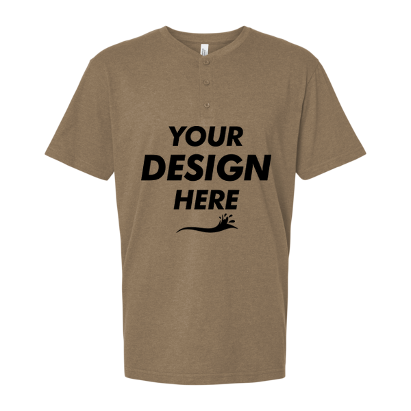American Apparel Unisex CVC Henley Tee, Heather Army, Front view, Mockup