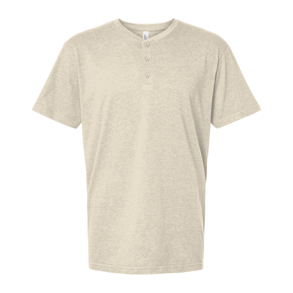 American Apparel Unisex CVC Henley Tee, Heather Bone, Front view