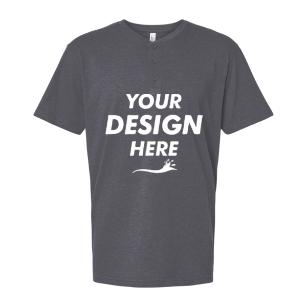 American Apparel Unisex CVC Henley Tee, Heather Charcoal, Front view, Mockup