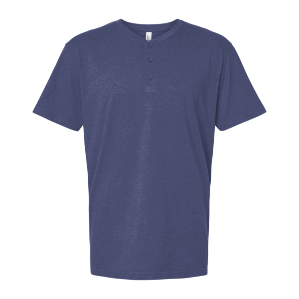 American Apparel Unisex CVC Henley Tee, Heather Indigo, Front view