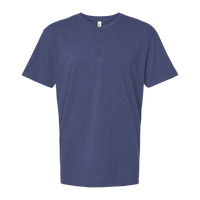 American Apparel Unisex CVC Henley Tee, Heather Indigo, Front view