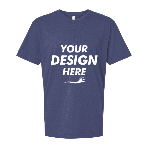 American Apparel Unisex CVC Henley Tee, Heather Indigo, Front view, Mockup