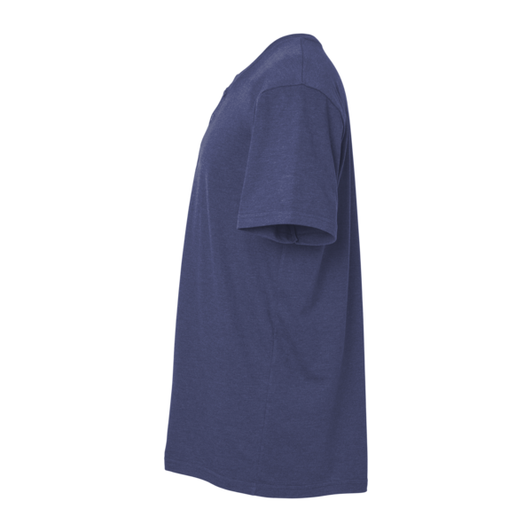 American Apparel Unisex CVC Henley Tee, Heather Indigo, Left Sleeve view