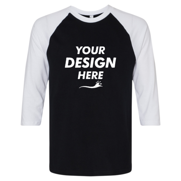 American Apparel Unisex CVC Three-Quarter Sleeve Tee, Black / White, Front view, Mockup