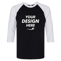 American Apparel Unisex CVC Three-Quarter Sleeve Tee, Black / White, Front view, Mockup