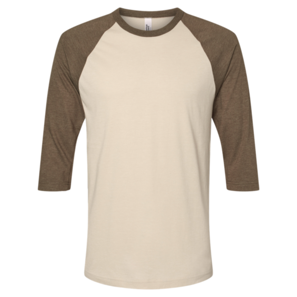 American Apparel Unisex CVC Three-Quarter Sleeve Tee, Heather Bone / Heather Army, Front view