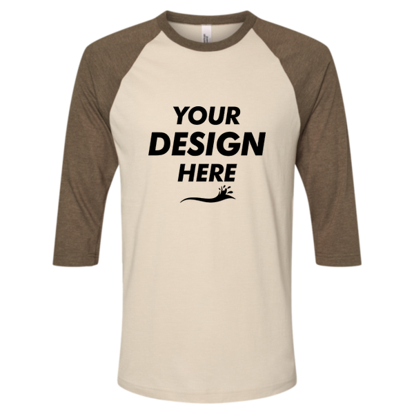 American Apparel Unisex CVC Three-Quarter Sleeve Tee, Heather Bone / Heather Army, Front view, Mockup