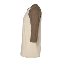American Apparel Unisex CVC Three-Quarter Sleeve Tee, Heather Bone / Heather Army, Left Sleeve view