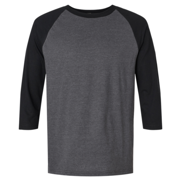 American Apparel Unisex CVC Three-Quarter Sleeve Tee, Heather Charcoal / Black, Front view