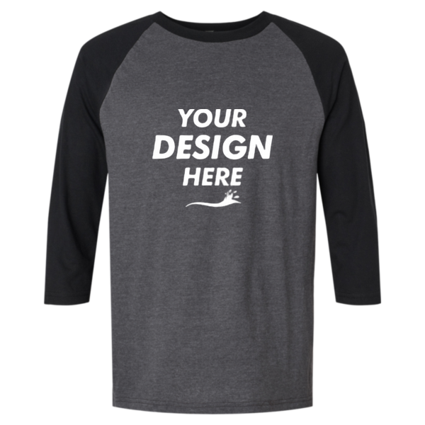 American Apparel Unisex CVC Three-Quarter Sleeve Tee, Heather Charcoal / Black, Front view, Mockup