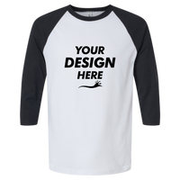 American Apparel Unisex CVC Three-Quarter Sleeve Tee, White / Black, Front view, Mockup