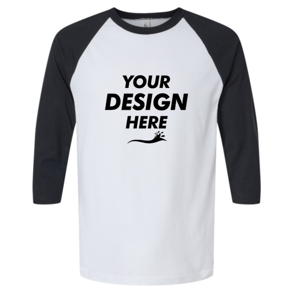 American Apparel Unisex CVC Three-Quarter Sleeve Tee, White / Black, Front view, Mockup