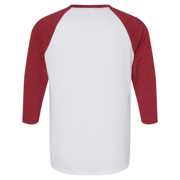 American Apparel Unisex CVC Three-Quarter Sleeve Tee, White / Heather Cardinal, Back view