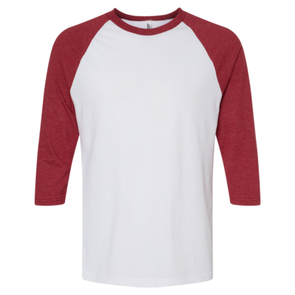American Apparel Unisex CVC Three-Quarter Sleeve Tee, White / Heather Cardinal, Front view