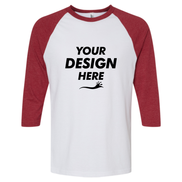 American Apparel Unisex CVC Three-Quarter Sleeve Tee, White / Heather Cardinal, Front view, Mockup