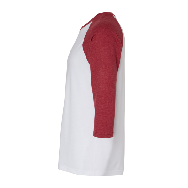 American Apparel Unisex CVC Three-Quarter Sleeve Tee, White / Heather Cardinal, Left Sleeve view