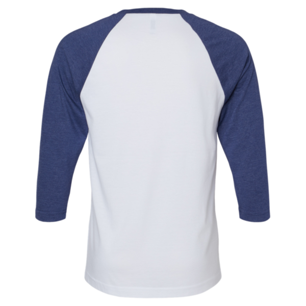 American Apparel Unisex CVC Three-Quarter Sleeve Tee, White / Heather Indigo, Back view