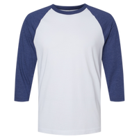 American Apparel Unisex CVC Three-Quarter Sleeve Tee, White / Heather Indigo, Front view