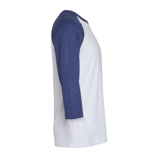 American Apparel Unisex CVC Three-Quarter Sleeve Tee, White / Heather Indigo, Right Sleeve view