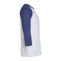 American Apparel Unisex CVC Three-Quarter Sleeve Tee, White / Heather Indigo, Right Sleeve view