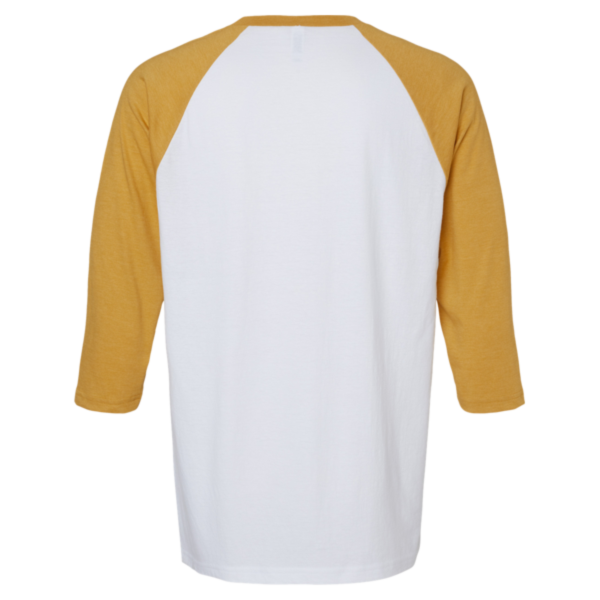 American Apparel Unisex CVC Three-Quarter Sleeve Tee, White / Heather Mustard, Back view