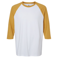 American Apparel Unisex CVC Three-Quarter Sleeve Tee, White / Heather Mustard, Front view