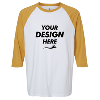 American Apparel Unisex CVC Three-Quarter Sleeve Tee, White / Heather Mustard, Front view, Mockup