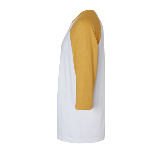 American Apparel Unisex CVC Three-Quarter Sleeve Tee, White / Heather Mustard, Left Sleeve view