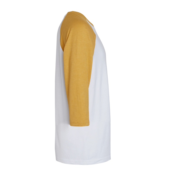American Apparel Unisex CVC Three-Quarter Sleeve Tee, White / Heather Mustard, Right Sleeve view