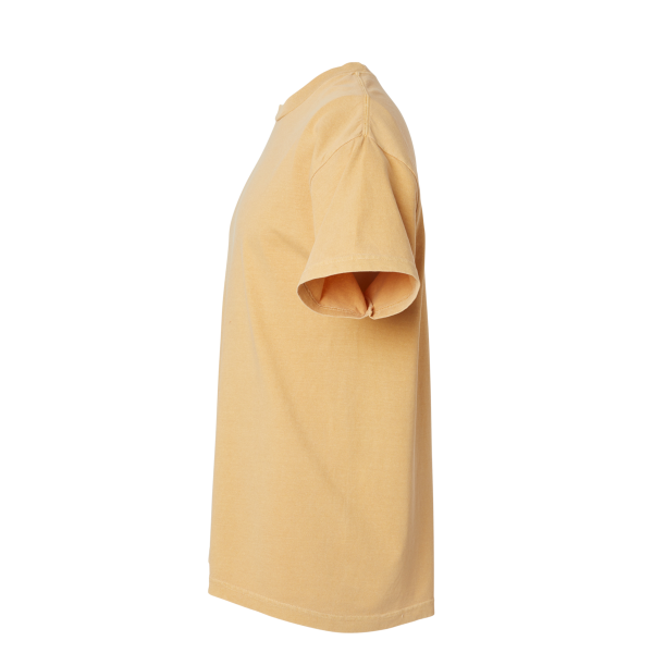 American Apparel Unisex Garment-Dyed Heavyweight Cotton Tee, Faded Mustard, Left Sleeve view