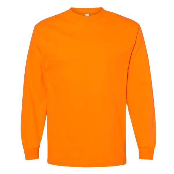 American Apparel Unisex Heavyweight Cotton Long Sleeve Tee, Orange, Front view