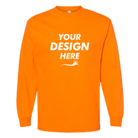 American Apparel Unisex Heavyweight Cotton Long Sleeve Tee, Orange, Front view, Mockup
