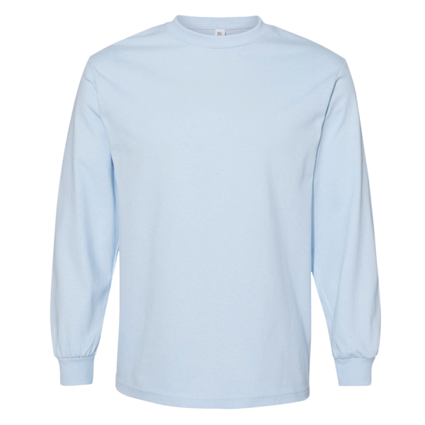American Apparel Unisex Heavyweight Cotton Long Sleeve Tee, Powder Blue, Front view
