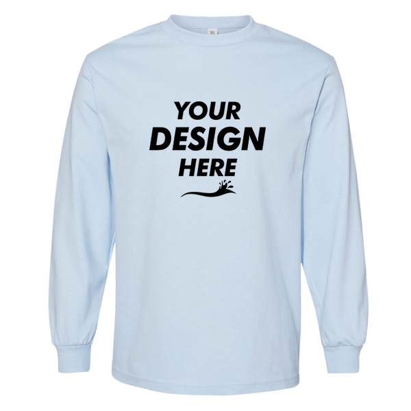 American Apparel Unisex Heavyweight Cotton Long Sleeve Tee, Powder Blue, Front view, Mockup