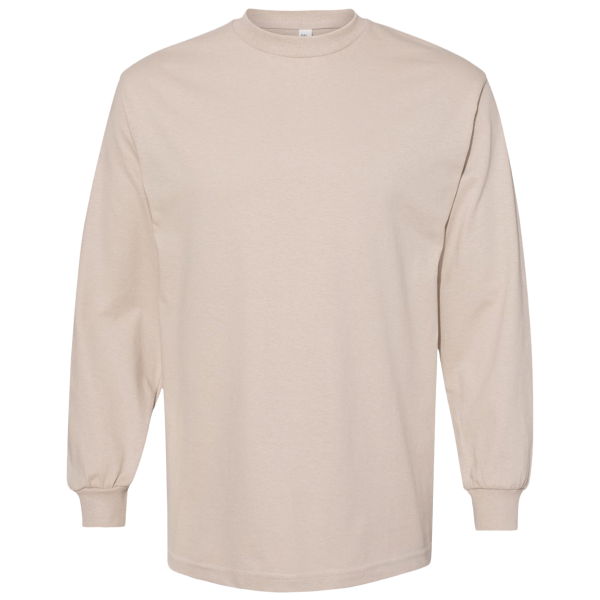 American Apparel Unisex Heavyweight Cotton Long Sleeve Tee, Sand, Front view