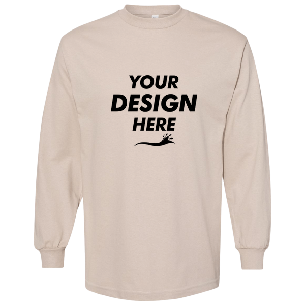 American Apparel Unisex Heavyweight Cotton Long Sleeve Tee, Sand, Front view, Mockup