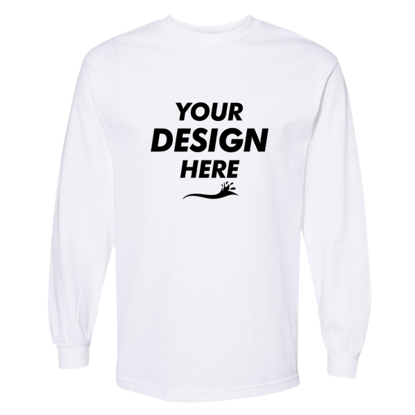 American Apparel Unisex Heavyweight Cotton Long Sleeve Tee, White, Front view, Mockup