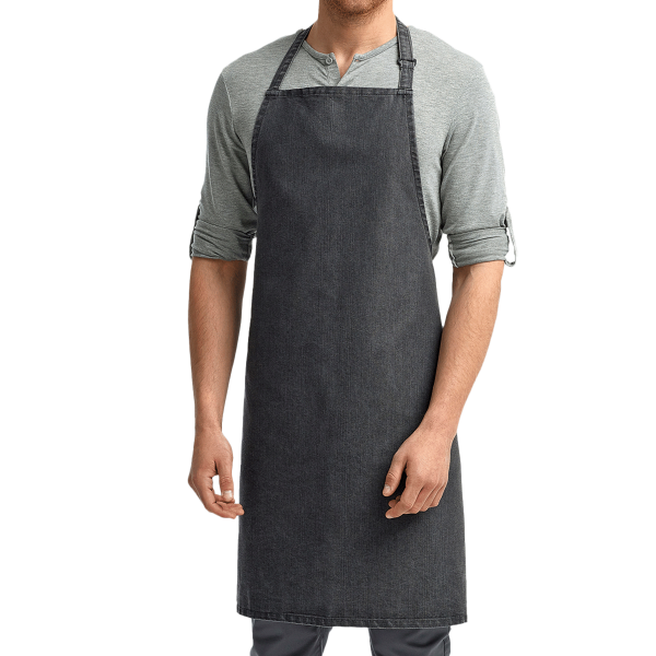 Artisan Collection by Reprime Recycled Bib Apron, Black Denim, Front view