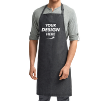 Artisan Collection by Reprime Recycled Bib Apron, Black Denim, Front view, Mockup