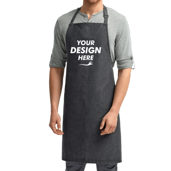 Artisan Collection by Reprime Recycled Bib Apron, Black Denim, Front view, Mockup