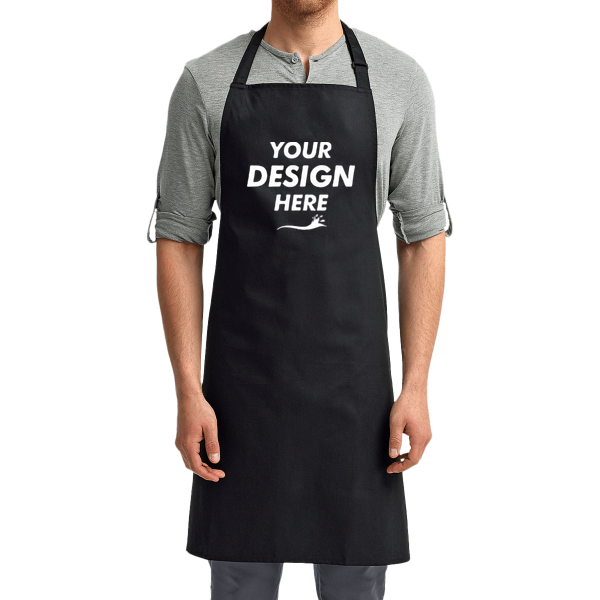 Artisan Collection by Reprime Recycled Bib Apron, Black, Front view, Mockup
