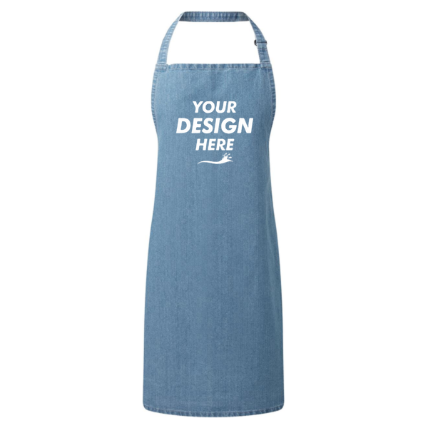 Artisan Collection by Reprime Recycled Bib Apron, Denim Blue, Front view, Mockup