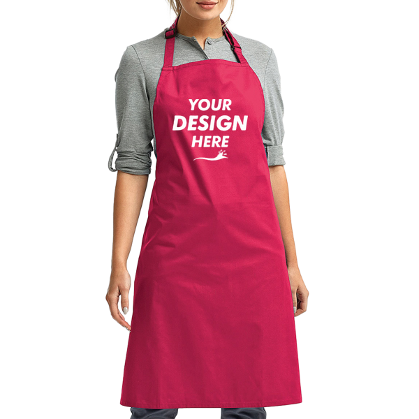 Artisan Collection by Reprime Recycled Bib Apron, Hot Pink, Front view, Mockup