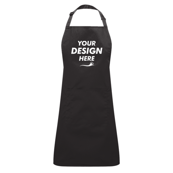 Artisan Collection by Reprime Recycled Pocket Bib Apron, Black, Front view, Mockup